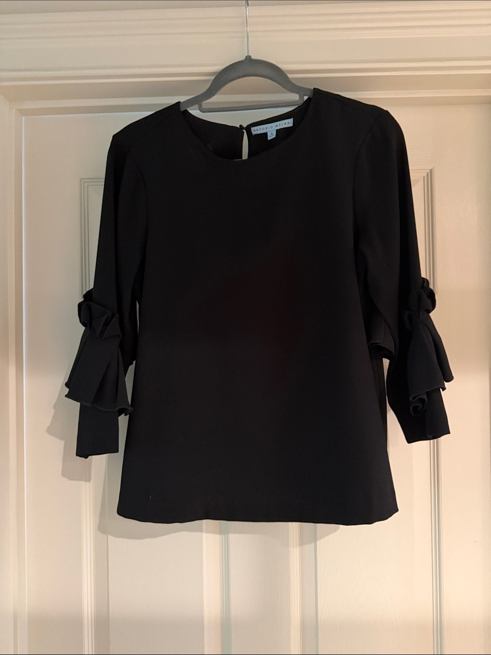 ANTONIO MELANI Black Ruffle Tie-Sleeve Blouse